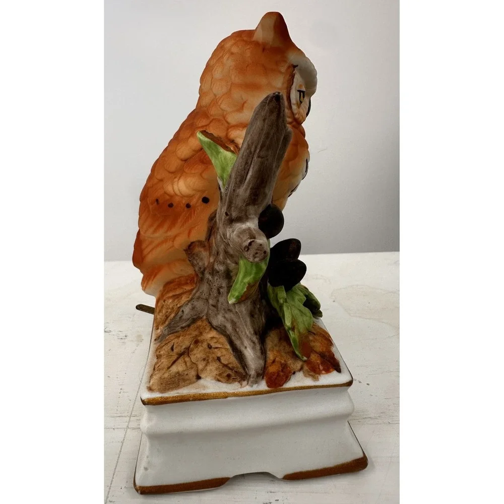 Vintage Music Box Owl On Branch Towle Fine Porcelain Plays Autumn Leaves